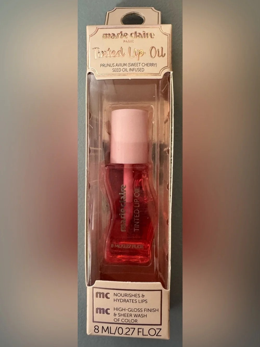 Marie Claire Tinted Lip Oil — Pink Sheer Gloss sweet cherry nourishes hydrates